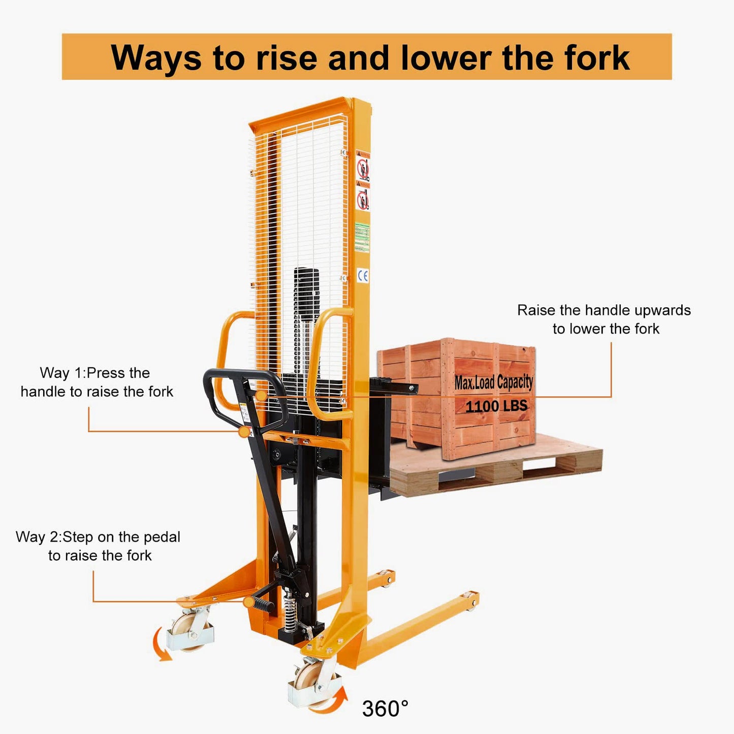 APOLLOLIFT 2 Pices Manual Stacker 1100lbs Capacity 63" Lift Height Pump Fixed Leg Lift Truck Pallet Stacker Suitable for Open Bottom Pallet