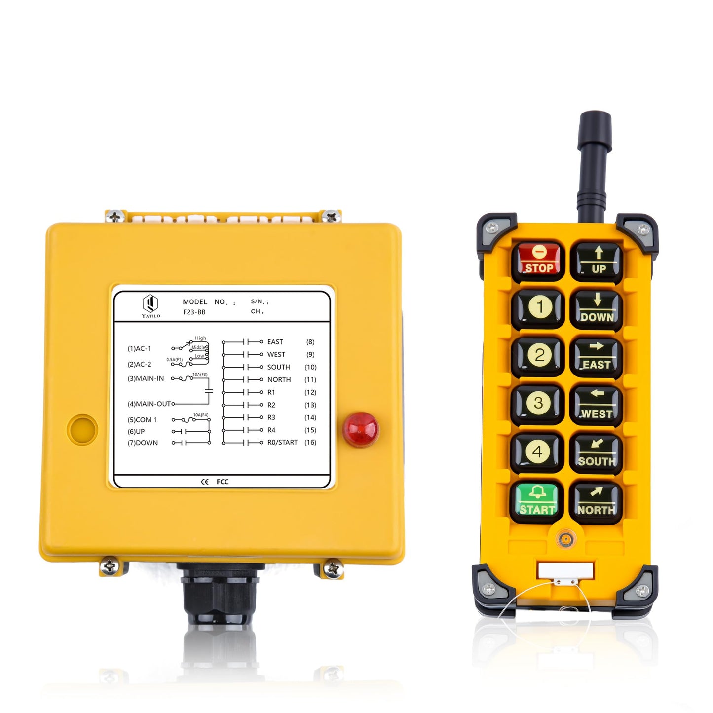 Yatilo F23-BB Industrial Wireless Crane Remote Control Kit for Overhead Crane, Hoist and Winch, 10 Channels, Universal Wide Voltage 16V-440V AC/DC, IP65 Waterproof (1 Transmitter & 1 Receiver)