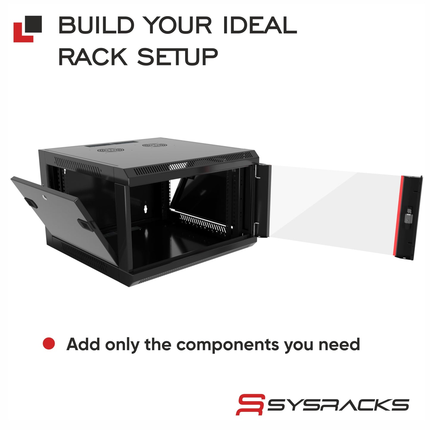 Sysracks 6U Wall Mount Server Rack Cabinet, 19” Network Enclosure, 24” Deep, Locking Glass Door, Custom-Ready IT Rack