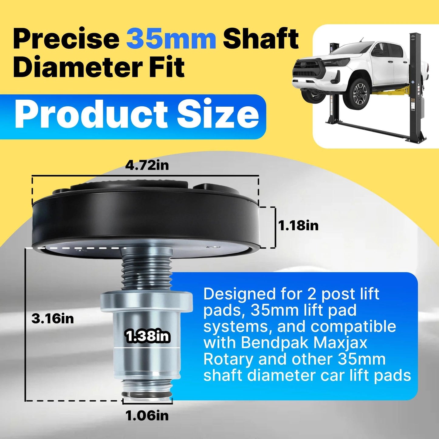 Yudylg 4-Pack 35mm Shaft Diameter Car Lift Round Tray Rubber Pads – Fit for 2 Post Car Lift, Compatible with Bendpak Maxjax Rotary & Other 35mm Shaft Diameter Lifts | Heavy-Duty Auto Lift Rubber Pads