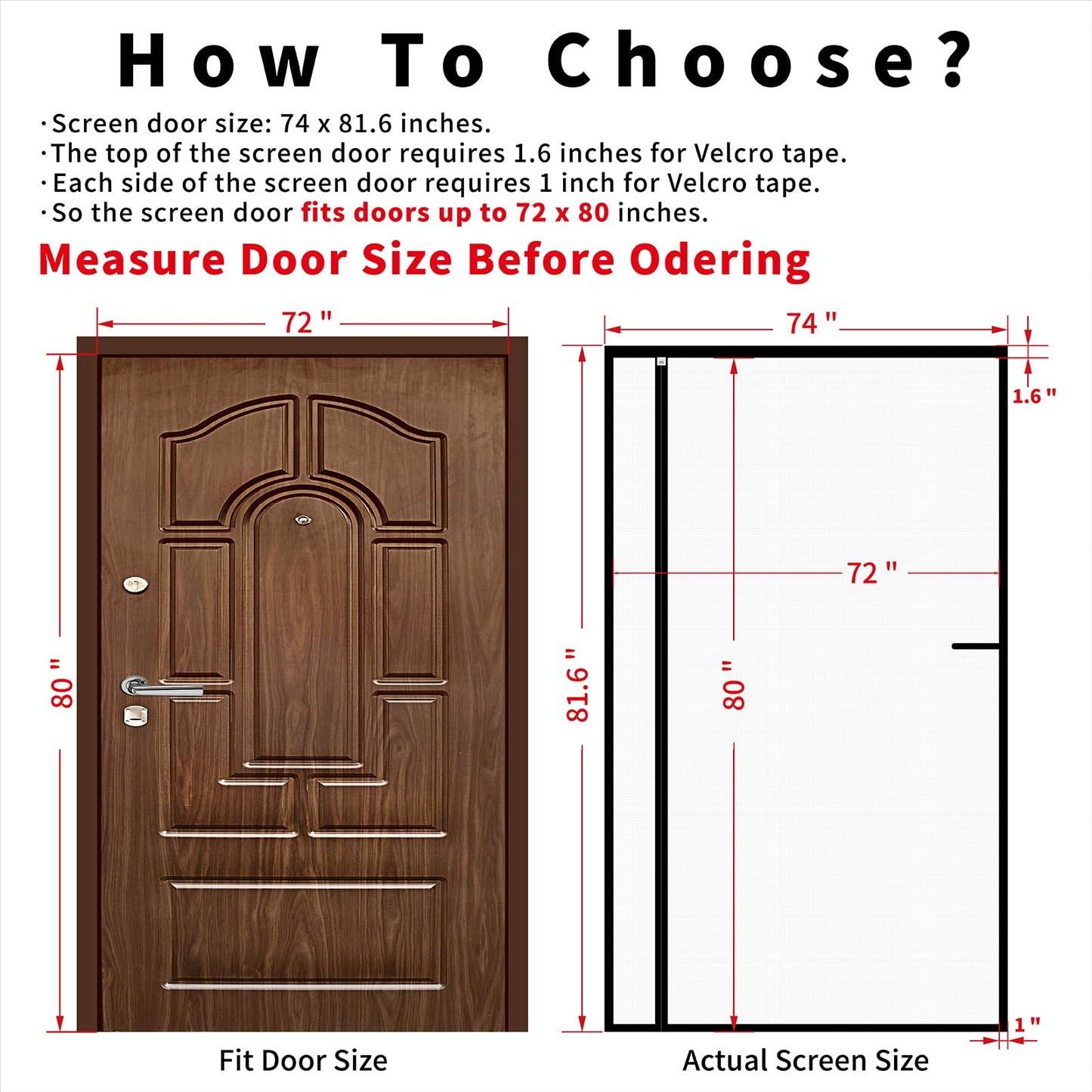 CHIYUNS Reversible Left Right Side Opening Screen Door Mesh Magnetic Closure Heavy Duty, Self Closing Fiberglass Bug Net with Magnet for Sliding Doors & Doorway, Pet Friendly, 72 x 80 inch