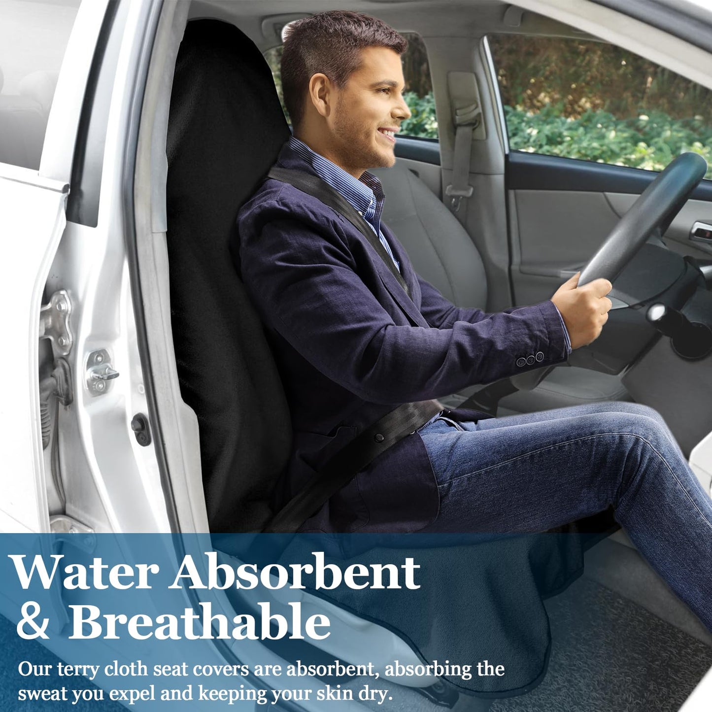 wuyaoyao Car Towel Seat Cover, Waterproof Terry Cloth Sweat Towel Seat Cover for Gym, Running, Swimming, Beach and Hiking, Washable & Non-Slip Seat Towel Protector for Car Truck Van SUV (Black)