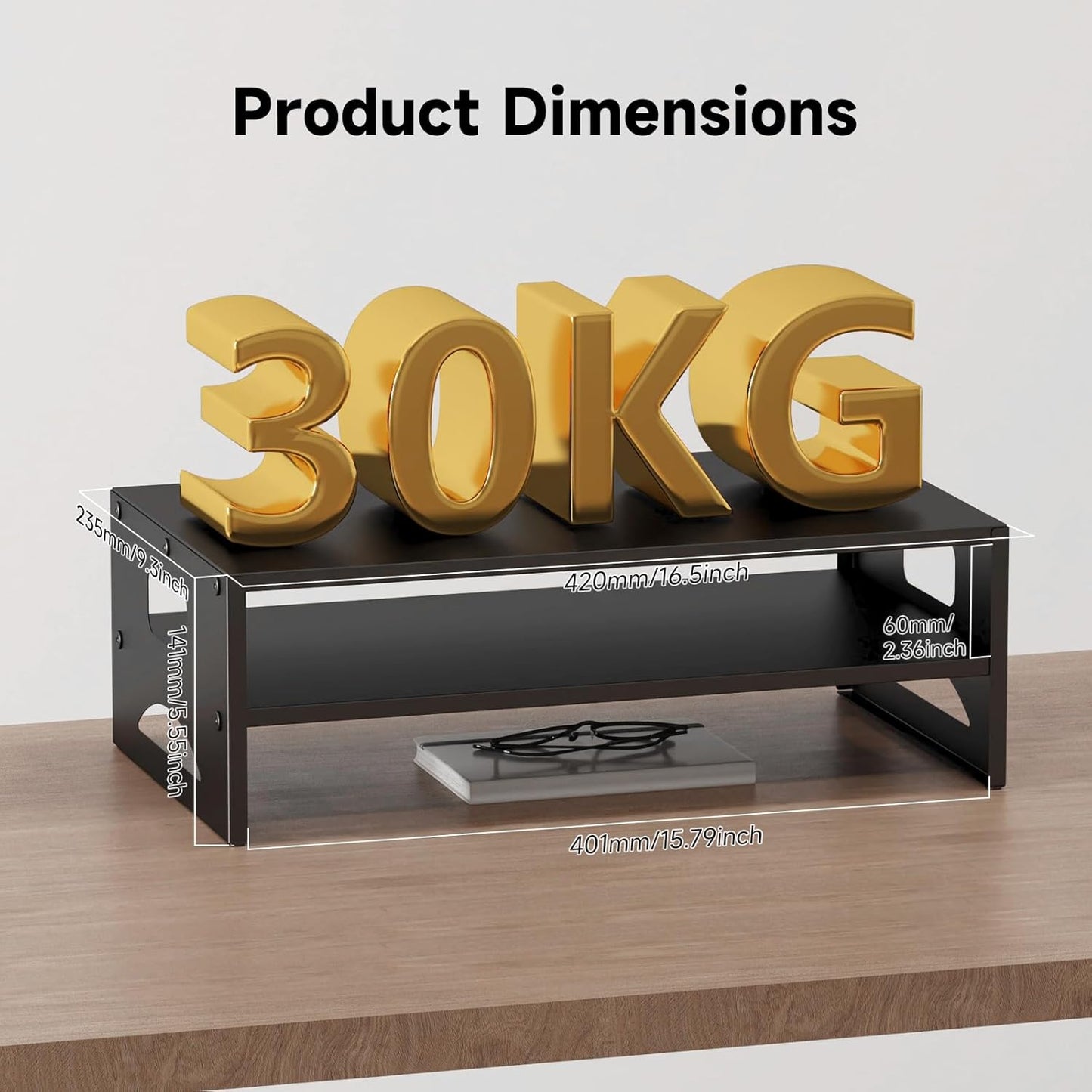 16.5 9.3 5.6 Pholiten Monitor Stand Riser, Desktop Stand, Computer Stand, Ergonomic Design, Two-Level Design, Desktop