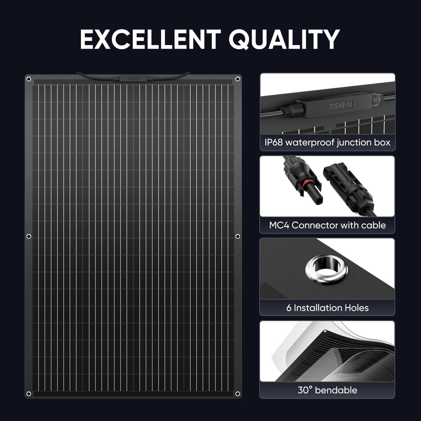 200W Flexible Solar Panel 12V Monocrystalline,23.5% High Efficiency Fiberglass Lightweight Bendable Solar Module for RV Marine Boat Camper Van Cabin Off-Grid Uneven Surfaces