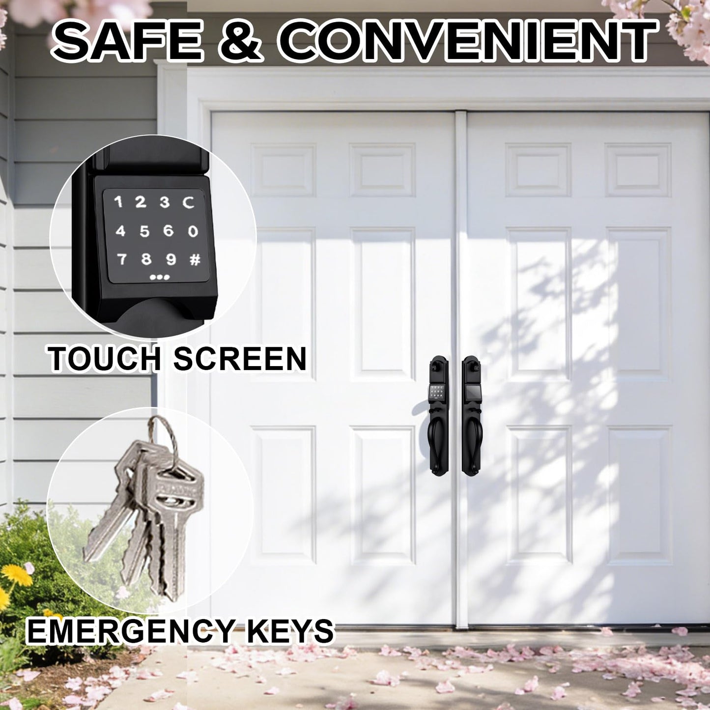 HISAFE Keyless Entry Door Lock Set, Heavy Duty Smart Double Door Handleset with Touchscreen Keypad, Electronic Keyed &Dummy Exterior Door Lock Set, Left Handed, 17.52'' Length
