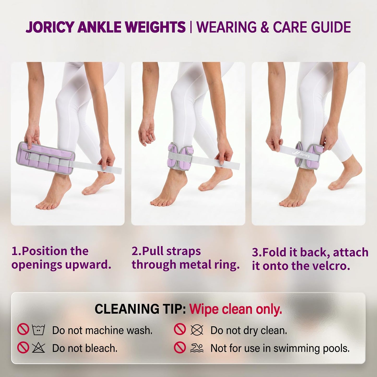 Adjustable Ankle Weights for Women Men 1-6 LBS 1 Pair Wrist Leg Arm Weights with Removable Weight, Strength Training Weight for Jogging, Walking, Running, Fitness, Gym Workout, Purple