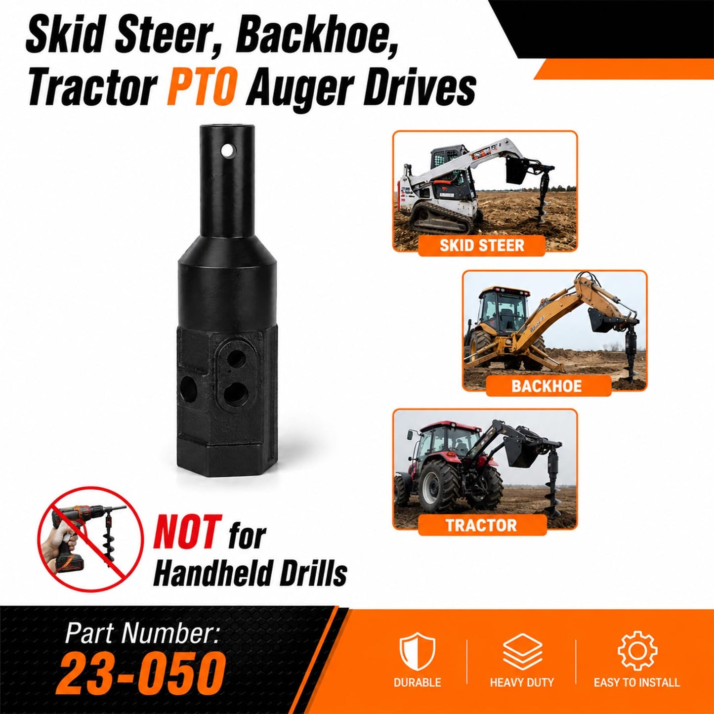 Heavy Duty 2" Hex Female to 2" Round Male Auger Adapter - Cast Steel Fully Welded for Earth Auger, Post Hole Digger - Fits 2" Male Hex Power Head & 2" Female Round Auger