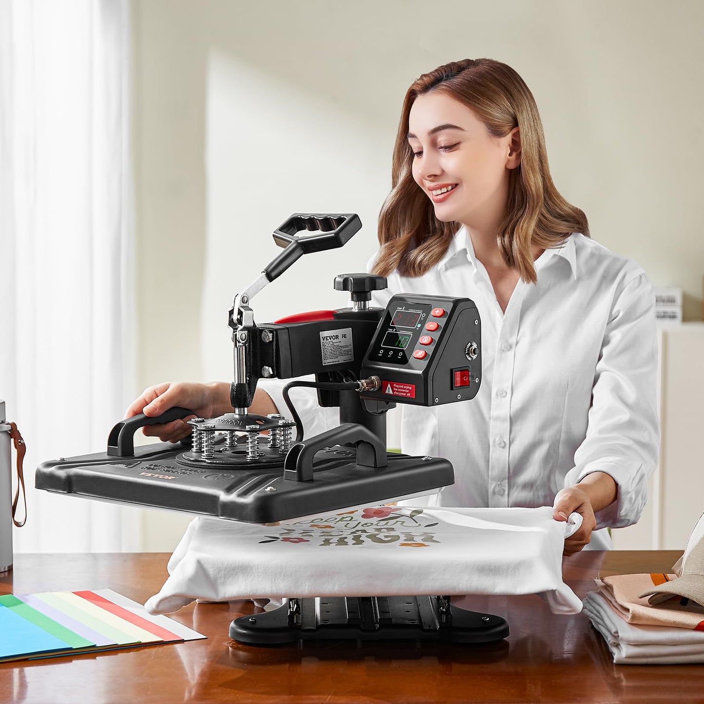 VEVOR 5 in 1 Heat Press Machine 12x15 Inch, 360° Swing Away Shirt Press Machine - Digital Professional Heat Transfer Tshirt Press Machine, Sublimation Heat Press for T Shirts Hat Cap Mug Plate
