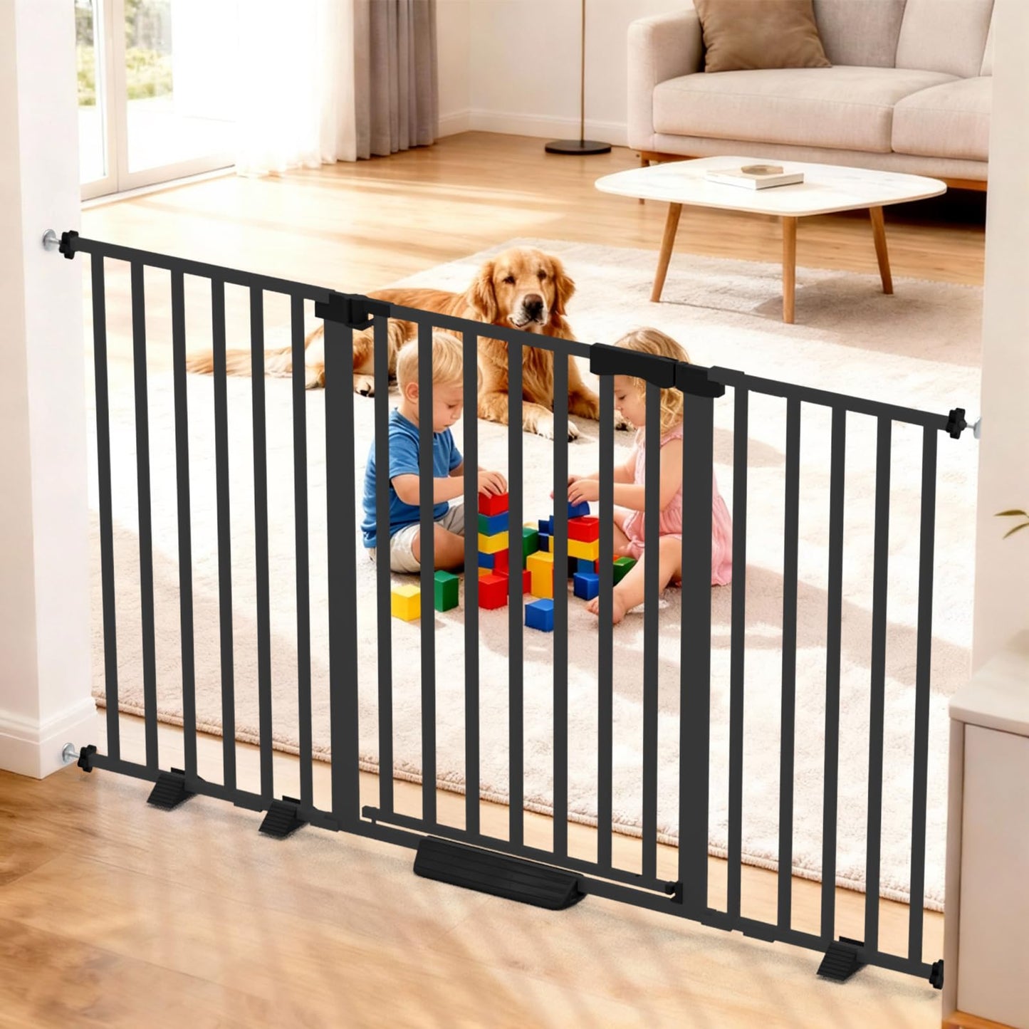 Amibud 41" Extra Tall Baby Gate for Big Dog No Jumping Over,54.7-63.0" Wide Pet Safety Gate Indoor for Doorways No Drilling,Auto Close Child Puppy Gates for Stairways Pressure Mounted (Black)