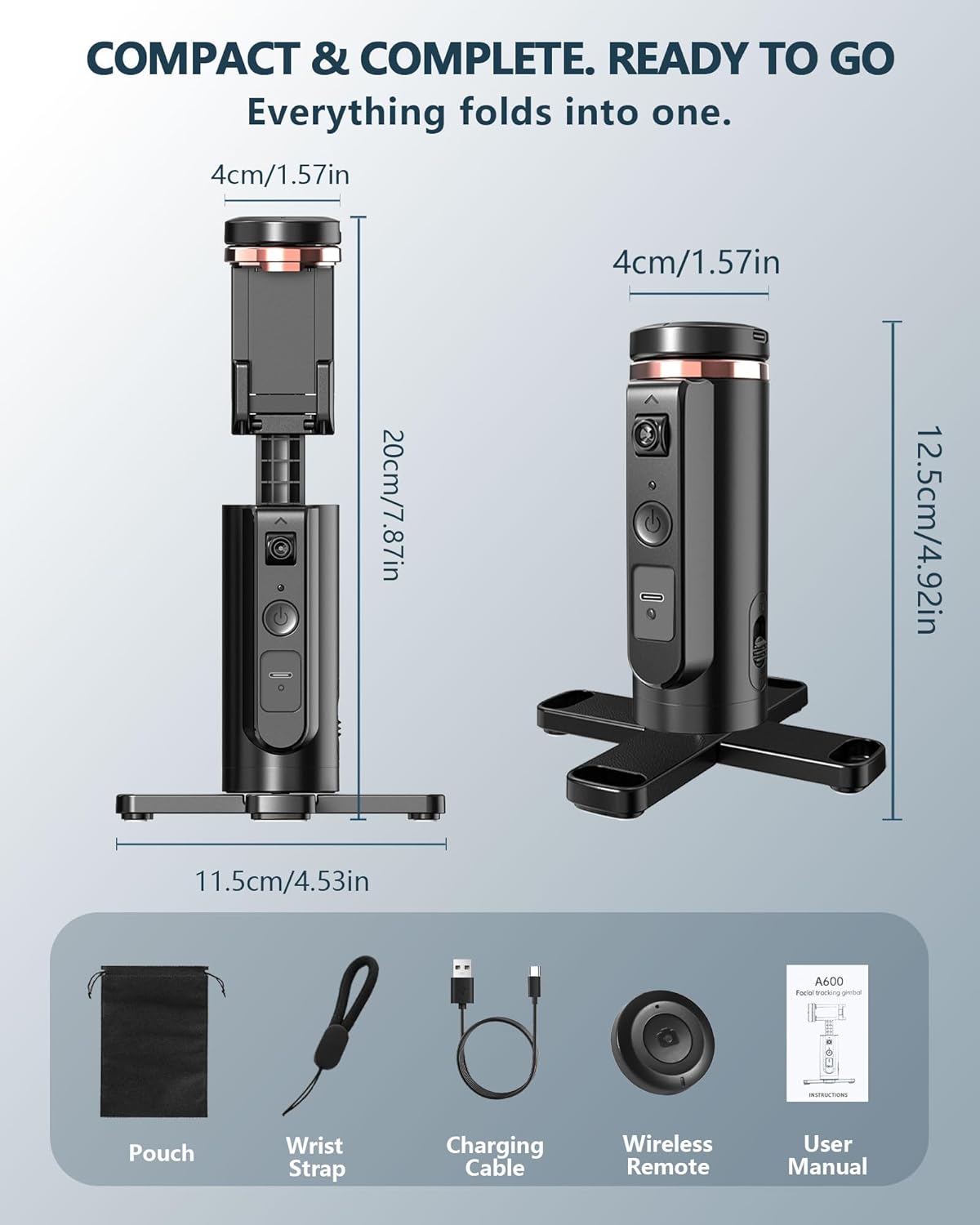 360 1/4-Inch Auto-Tracking Phone Tripod, Rotation Auto Face Tracking Tripod with Gesture & Remote Control, Cell Phone