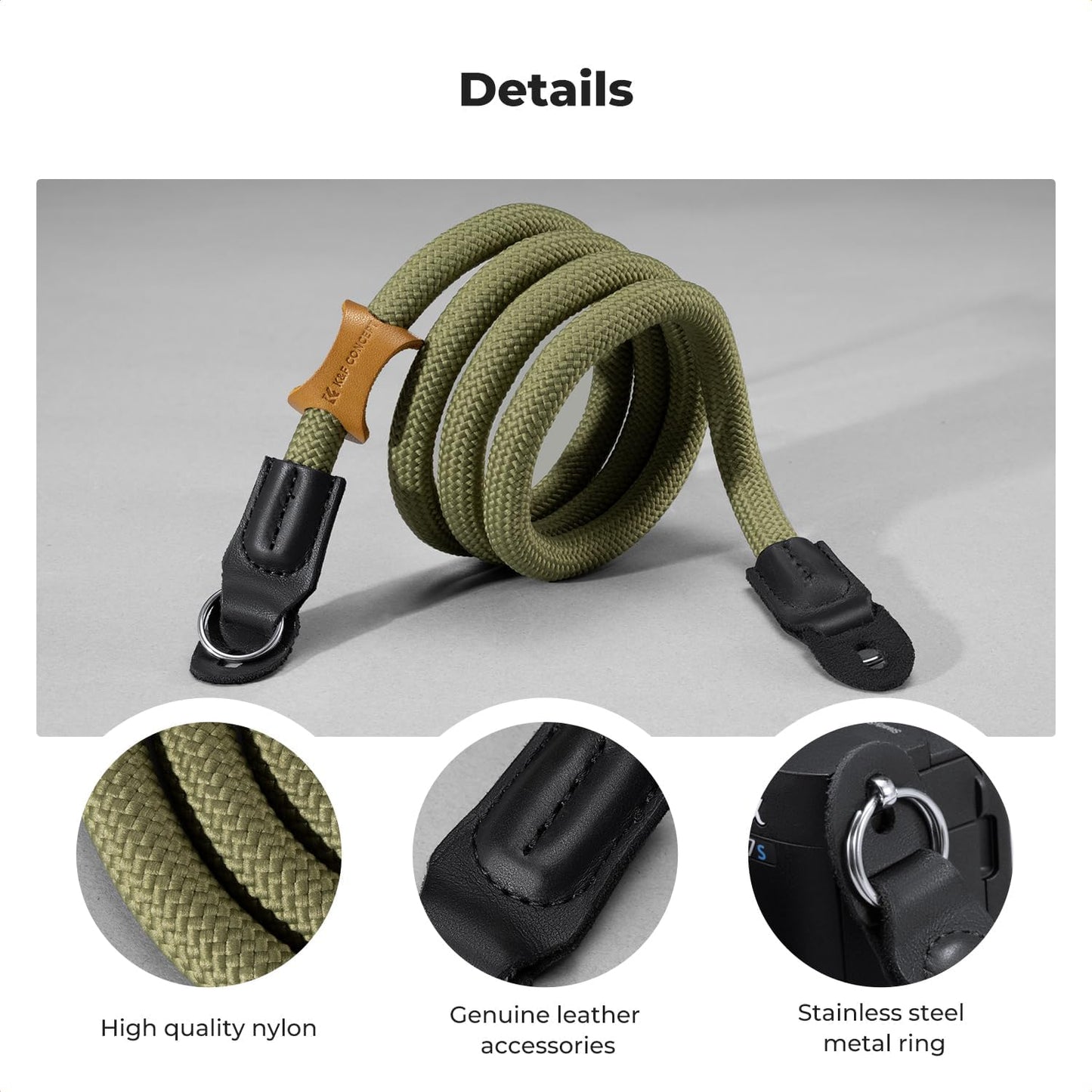 Strap,100cm K&F CONCEPT Camera Neck Nylon Rope Camera Shoulder Strap with O-ring for DSLR Camera-Green