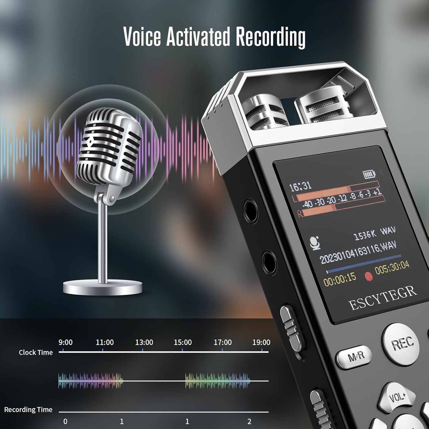 Escytegr 80GB 1536KBPS Digital Voice Activated Recorder Audio Voice Recorder with Playback Recording Device Dictaphone