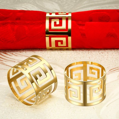200 Pcs Gold Napkin Rings Hollow Out Napkin Rings Holder Set Metal Serviette Buckle Bulk for Dinner Table Decoration Christmas Holiday Wedding Party Birthday Banquet Gathering