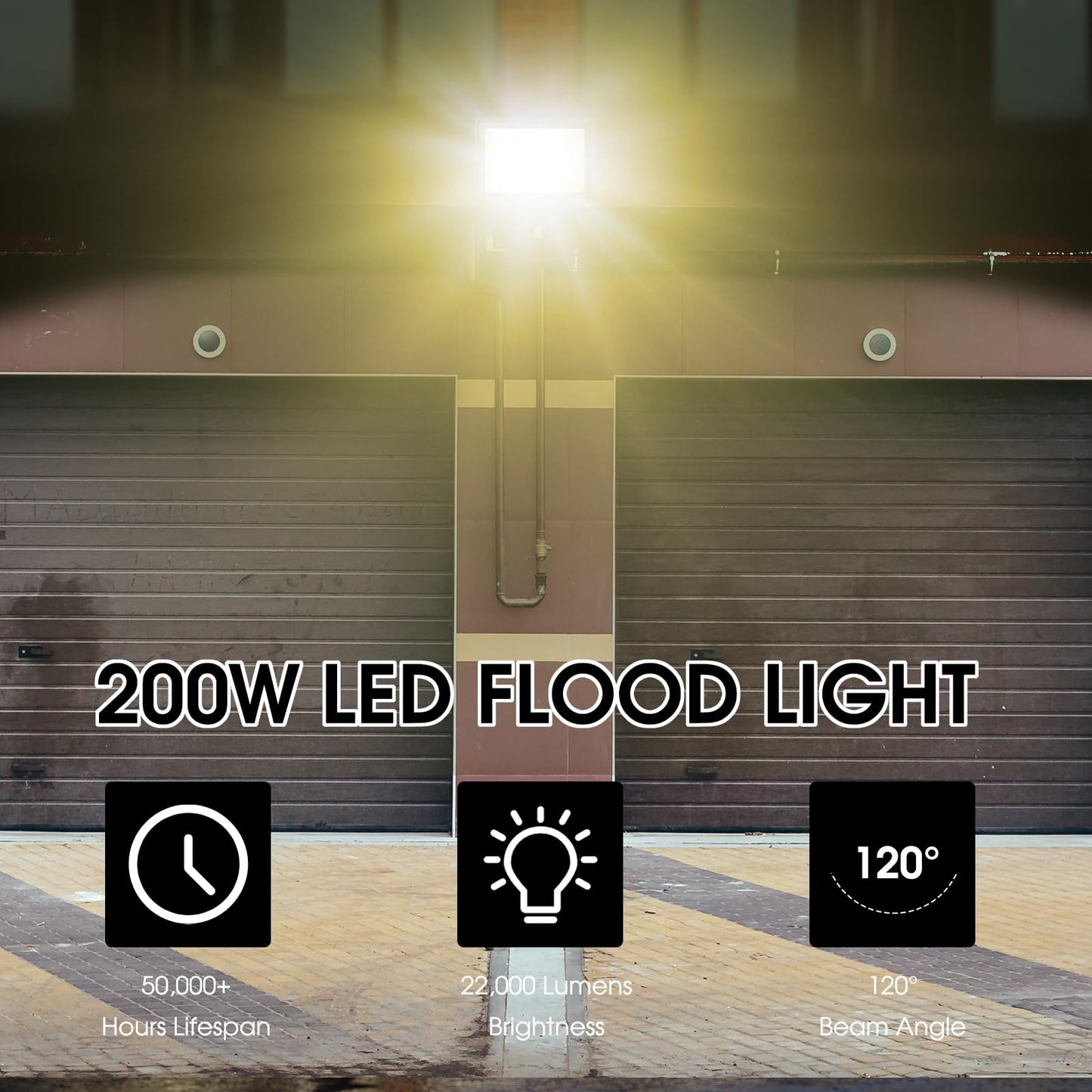 YANYCN 2 Pack 200W Warm White Led Flood Lights Outdoor,3000K Super Bright 15500LM Security Lights with Plug,Exterior IP66 Waterproof FloodLight for Basketball Court, Yard, Garden, Playground