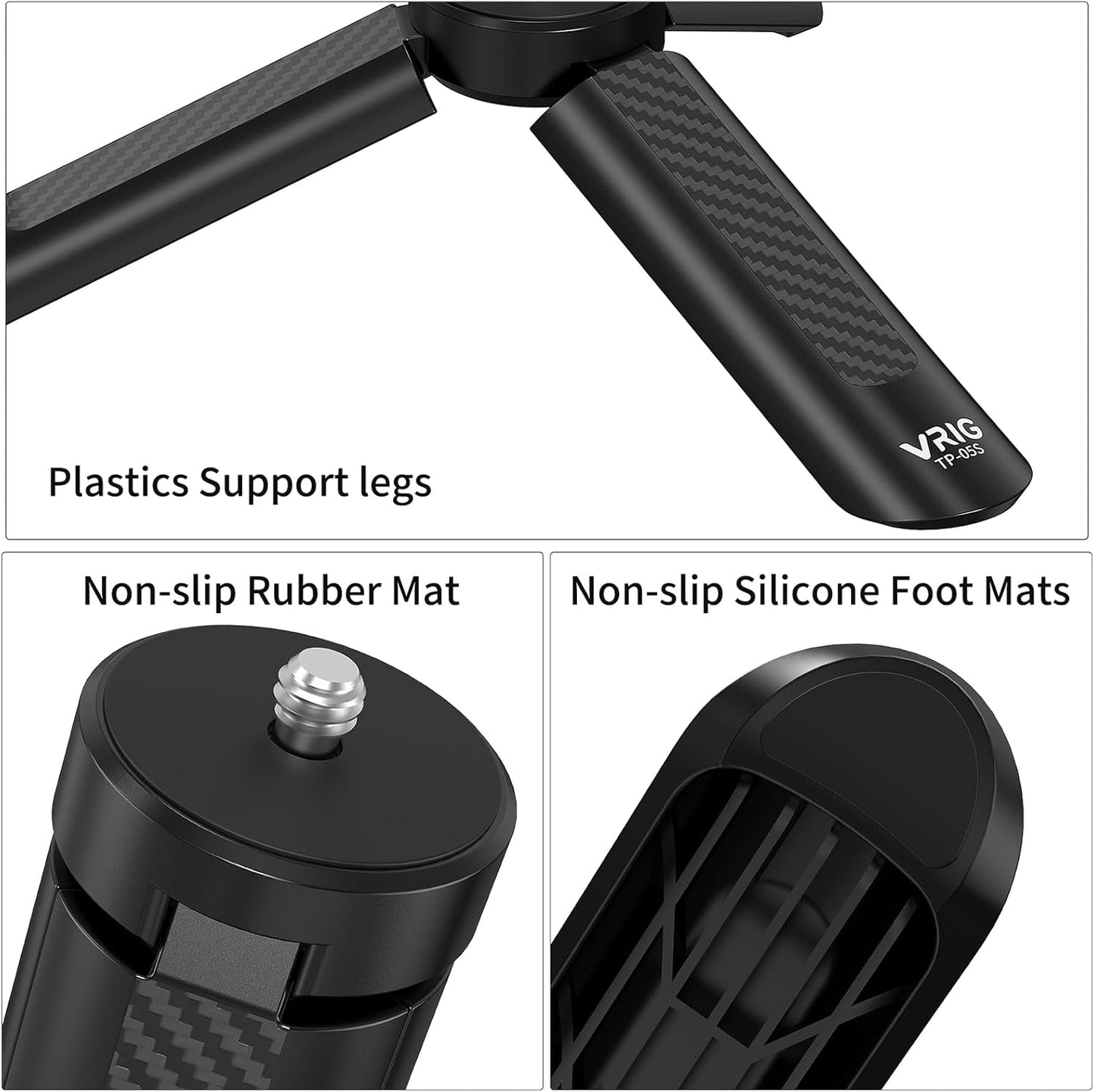 VRIG 1/4" 3/ 4 Mini Tripod with Screw, Desktop Tabletop Stand Compact Tripod for Gimbal Handle Grip Stabilizer, Camera