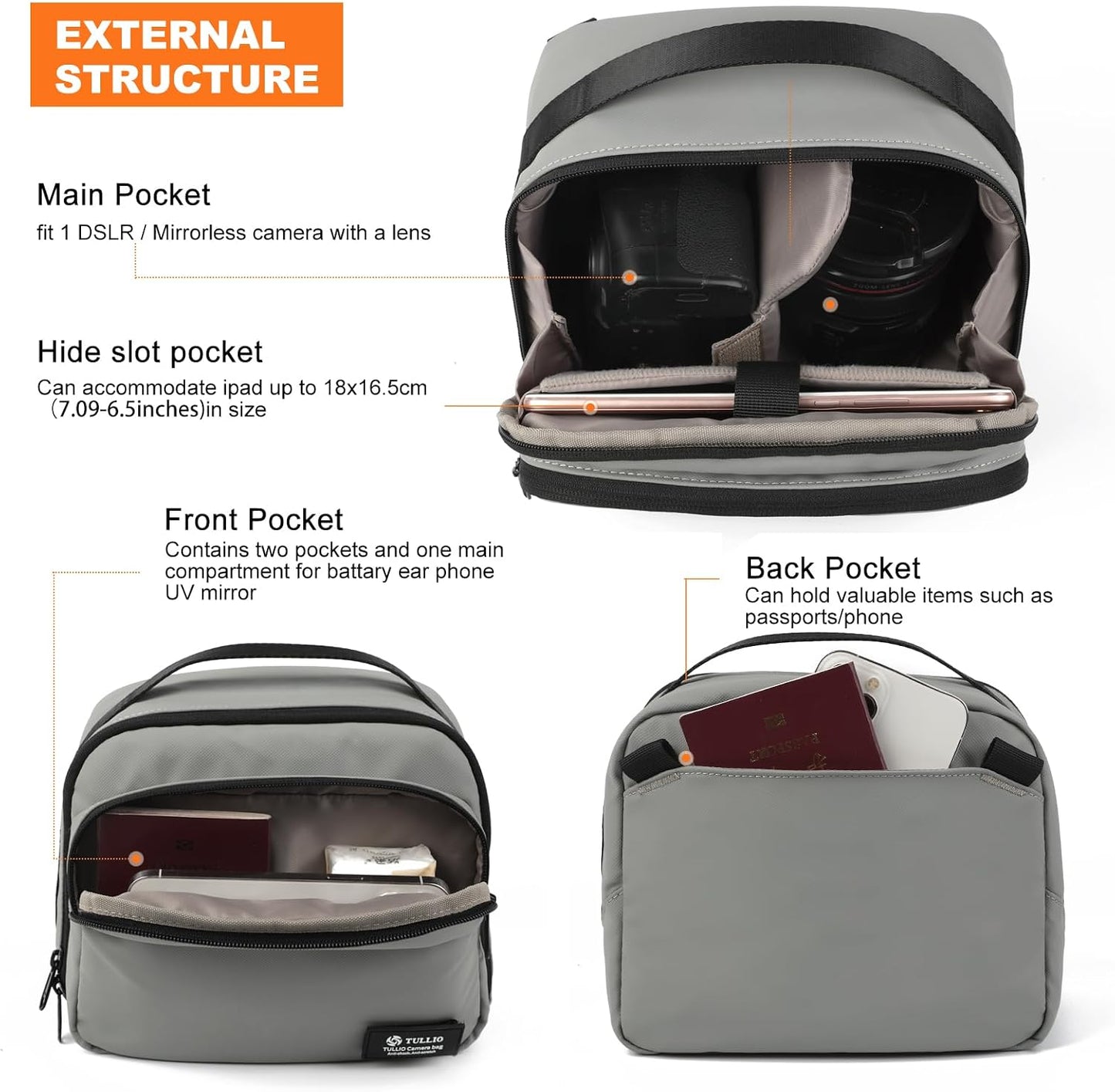 TULLIO Besnfoto Camera Bag Small Purse Crossbody Camera Shoulder Case Waterproof Canvas Cute Compact Photography Bag