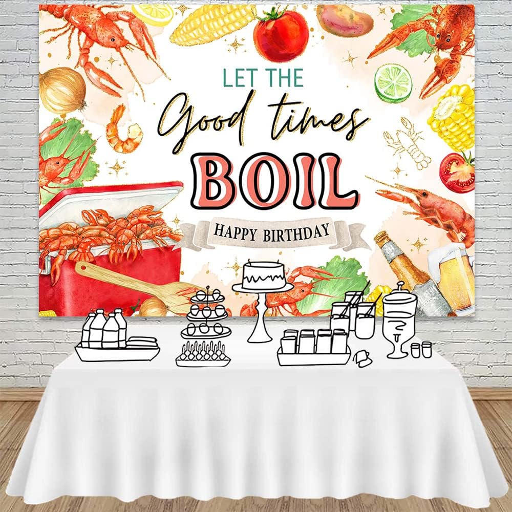 Mocsicka (10x8ft) Let The Good Times Boil Backdrop Crawfish Theme Delicious Food Birthday Party Background Lobster