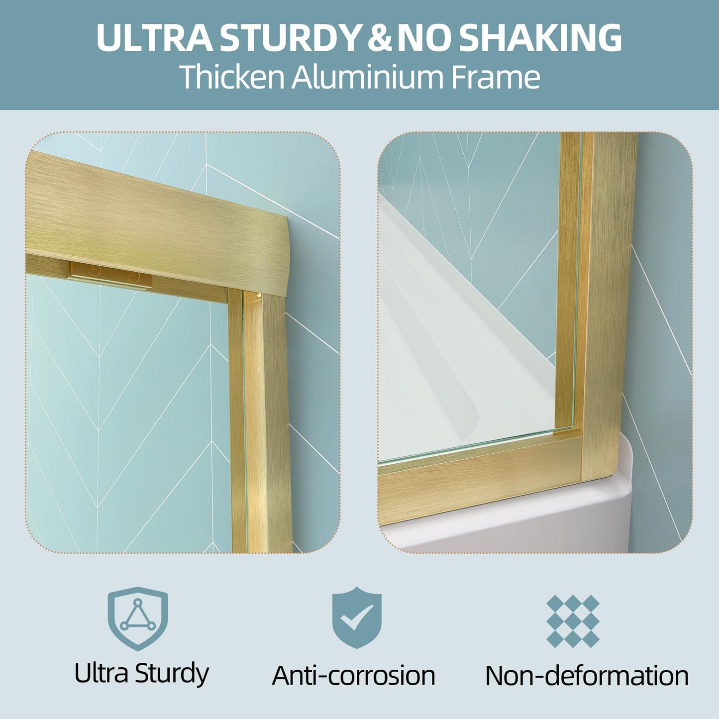 GETPRO Shower Door Double Sliding 68-72 in. W x 72 in. H Semi-Frameless Bypasss Bathroom Glass Shower Sliding Doors,1/4 inch Clear Tempered Glass Door for Walk-in Shower Brushed Gold