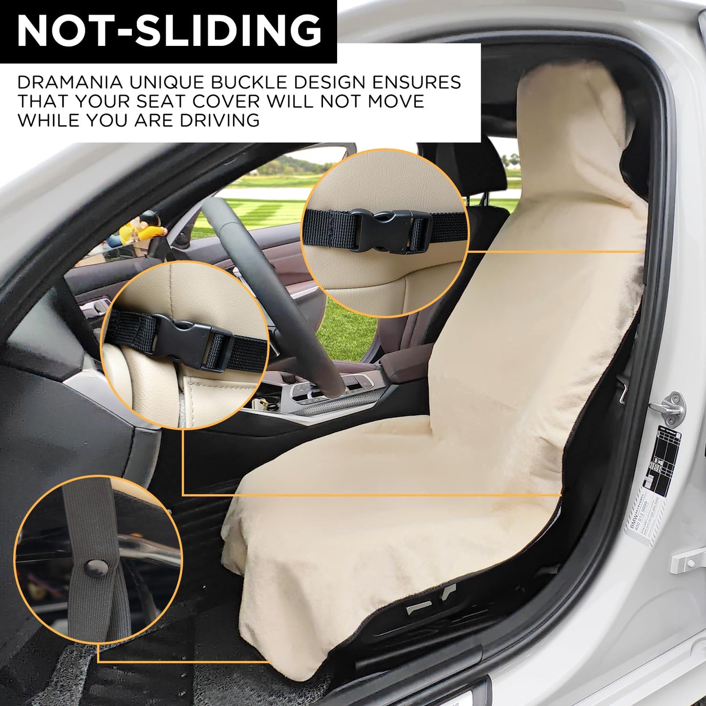 DREAMANIA Waterproof Seat Cover Towel, 2PCS Premium Sweat Carseat Protector, Perfect for Universal Anti-Slip Car Truck SUV Seat, Great for Surfing Yoga Gym Workout, Tan