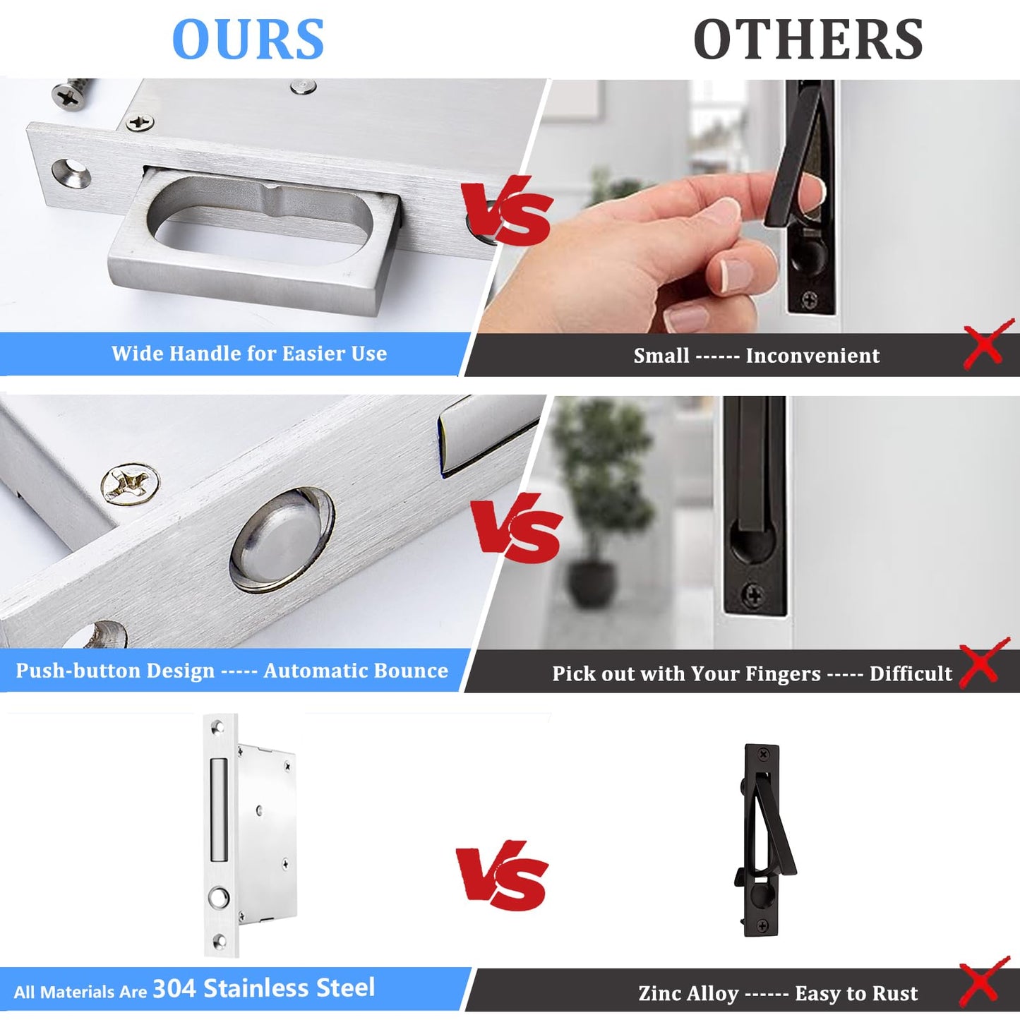 Dontay Pocket Door Handles with Large Auto Pop-Out Ring,Flush Hidden Edge Pull for Sliding Doors Hardware & Lock, Modern Space-Saving Design, Easy Install(4.72-inch,Brushed Nickel,2)