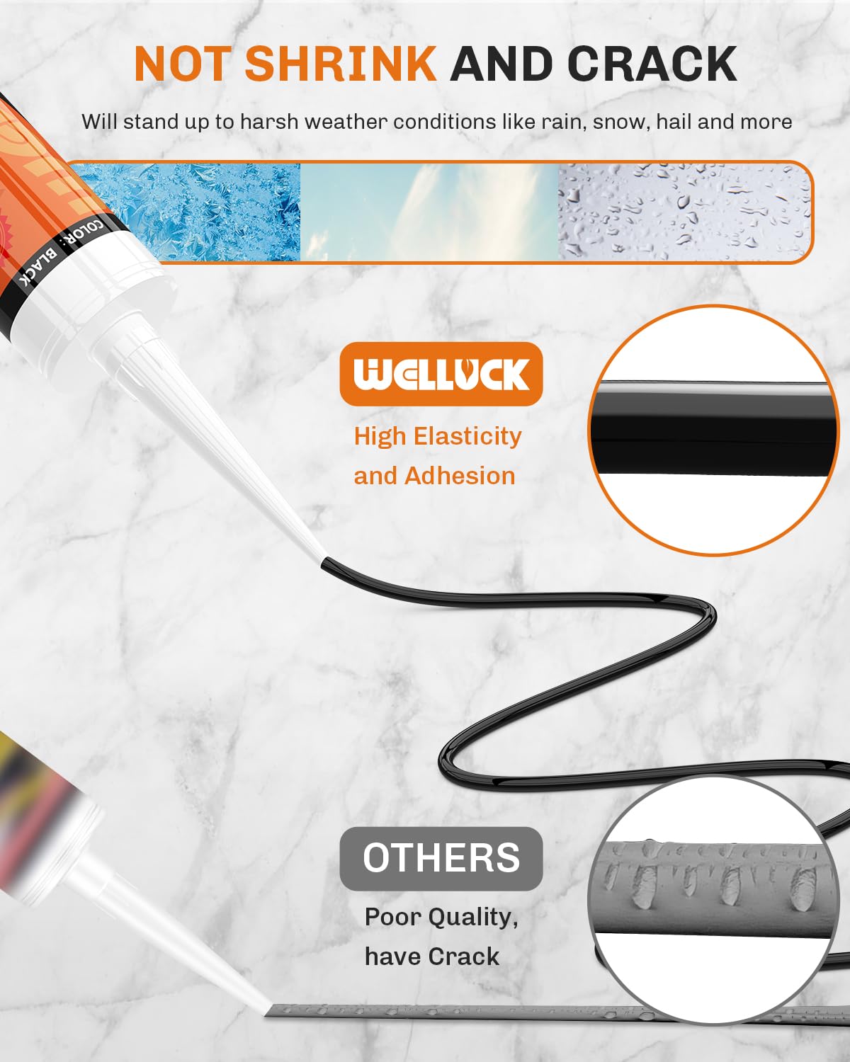 WELLUCK Black Silicone Caulk, 100% Waterproof Silicone Sealant Adhesive Caulking,for RV, Kitchen,Bathroom, Window, Door, Glass, Auto Leak Sealing 10.2FL.OZ/300ML（4 Pack）
