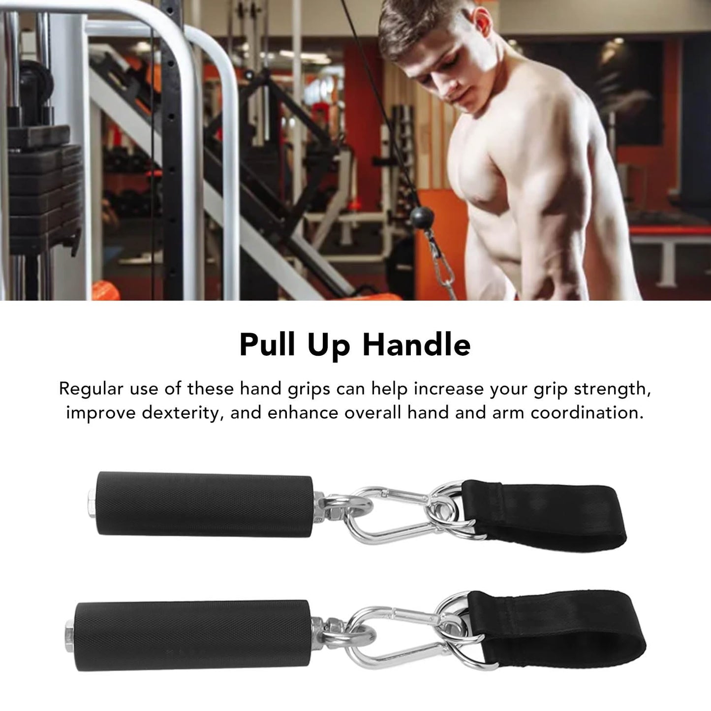 Yuecoom TPR Anti-Slip Pull Up Handles (1 Pair) - Heavy Duty Rubber Coated Gym Cable Handles for Lat Pulldown, Home Gym Equipment, Strength Training Accessories - Universal Attachment for Ropes/Straps