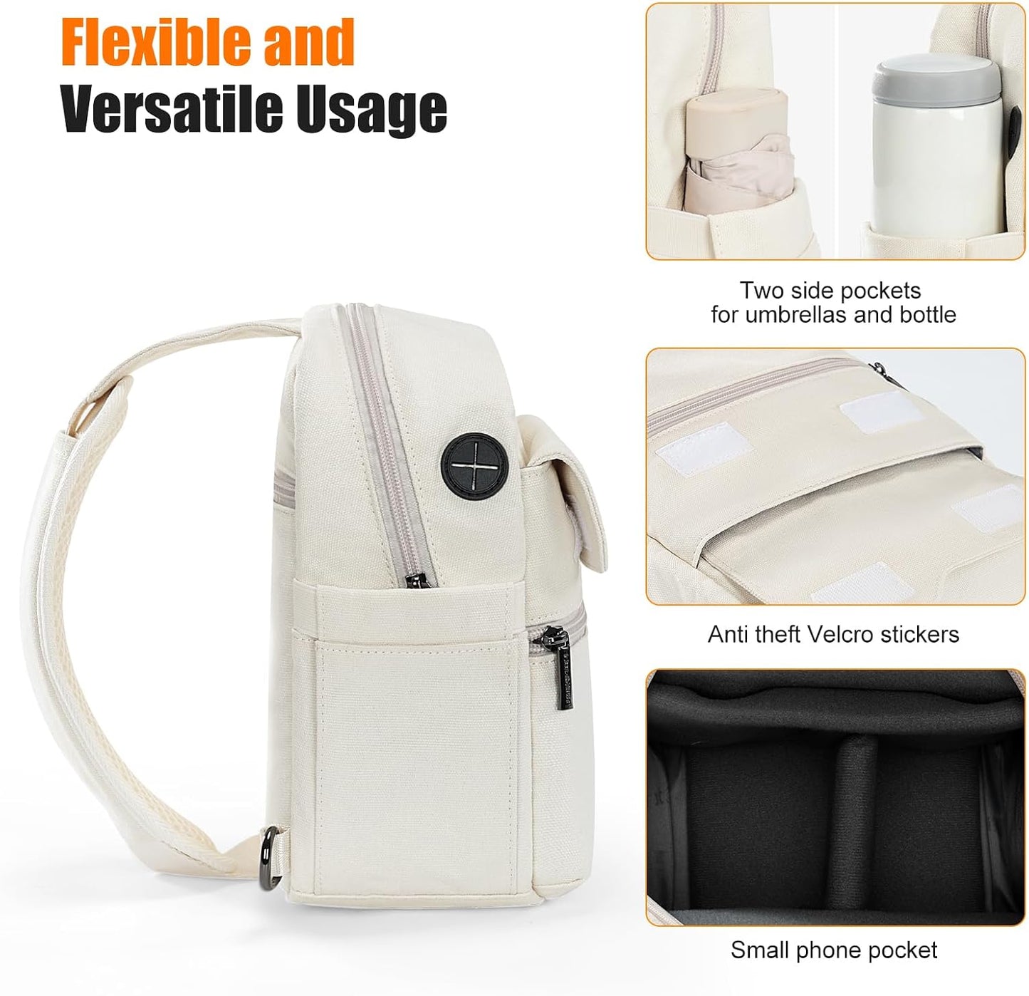 Cwatcun Camera Bag Small Compact Camera Sling Case, Waterproof Canvas Crossbody Camera Bag with Rain Cover, Travel