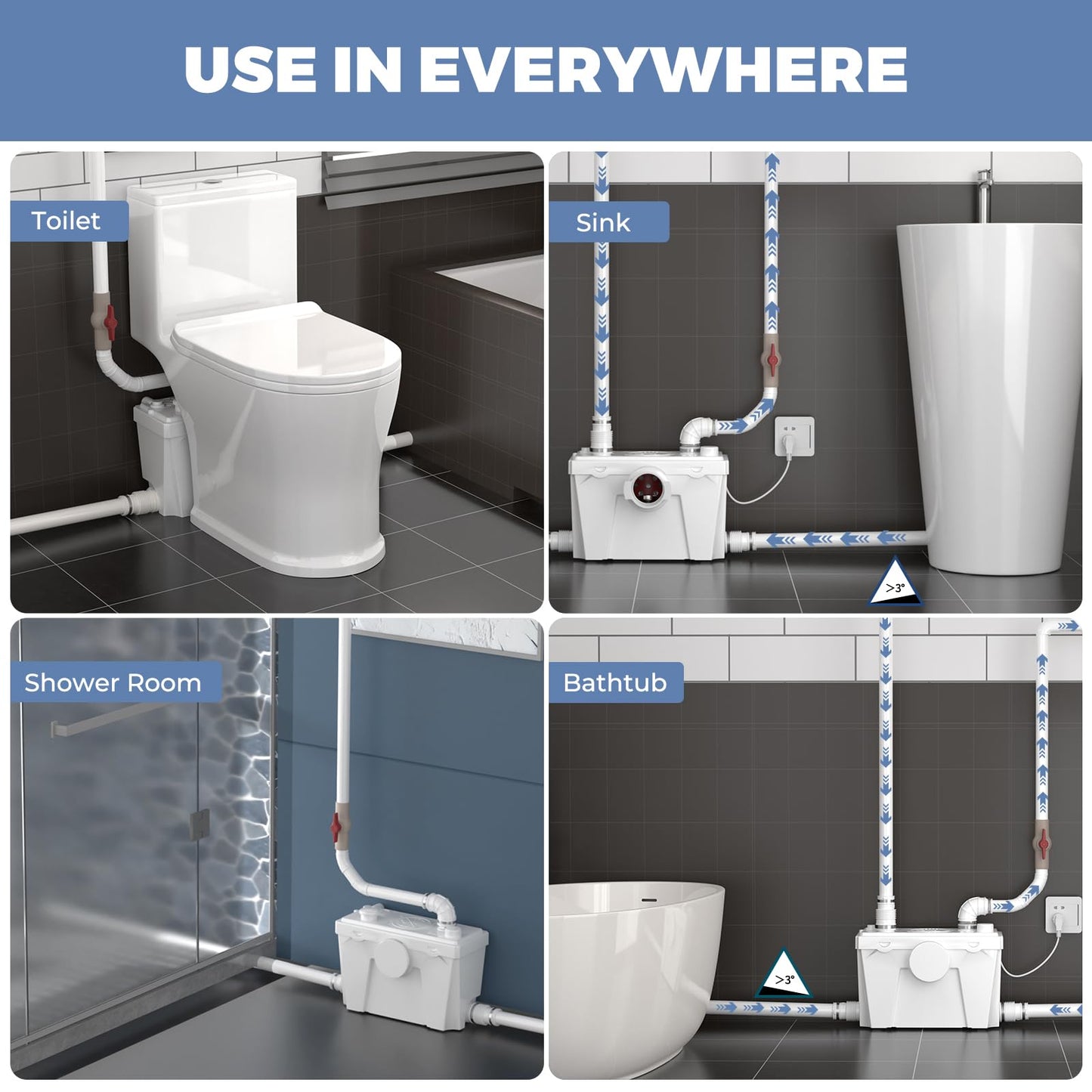 HOCANFLO Upflush Macerating Toilet System, Quiet Copper Motor Grinder Pump with 4 Inlets for Basement Toilet/Sink/Washer/Laundry Wastewater Disposal, One Piece Full Skirt, Nano-Glazed, 23ft Lifting Up