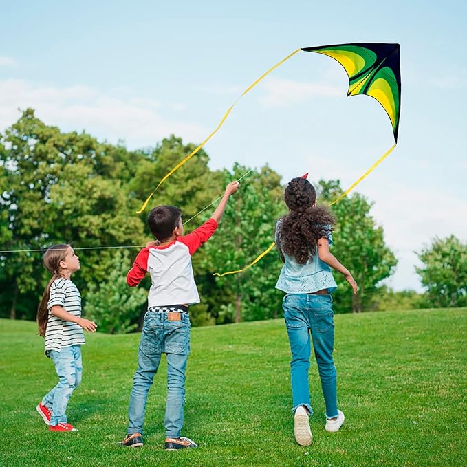 Delta Kite for Kids & Adults，Easy to Fly,Single Line Beach and Park Kite for Family Outdoor Games & Activities (Speed Triancle - Green)