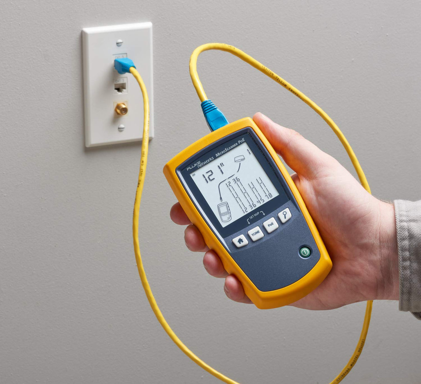 Fluke Networks - 5018508 MS-POE MicroScanner Copper Cable Verifier and PoE tester for RJ-45 Category 5-6A Ethernet Cables, Identifies Supplied Class 0-8 Power from Ethernet PSE Devices
