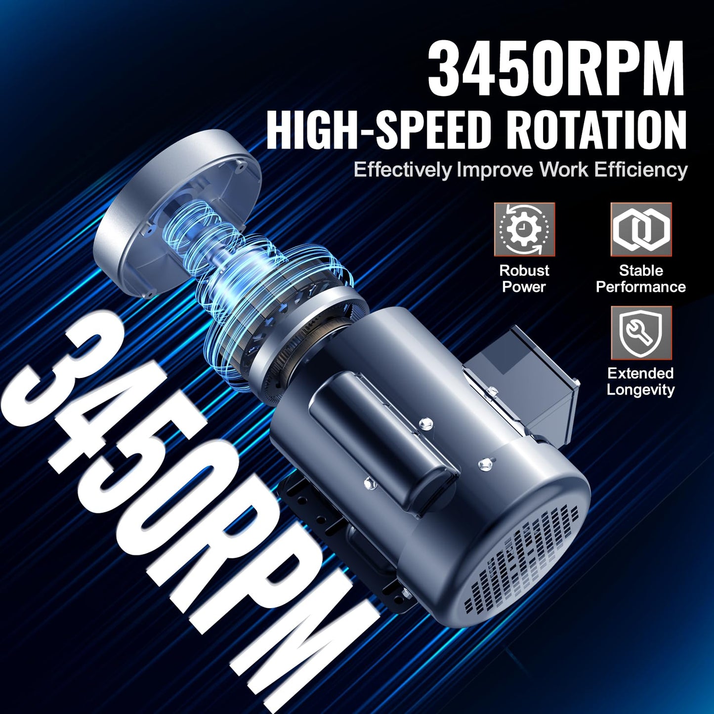 VEVOR 1HP Electric Motor 3450 RPM, AC 115V/230V, 56C Frame, Air Compressor Motor Single Phase, 5/8" Keyed Shaft, CW/CCW Rotation for Agricultural Machinery and General Equipment