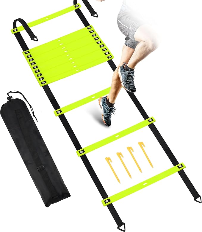 Fixed Rung Agility Ladder - 20ft 12 Rungs No Tangle Speed and Agility Training Equipment for Soccer Footwork Training with Carrying Bag/Ground Stakes for Adults Youth Kids