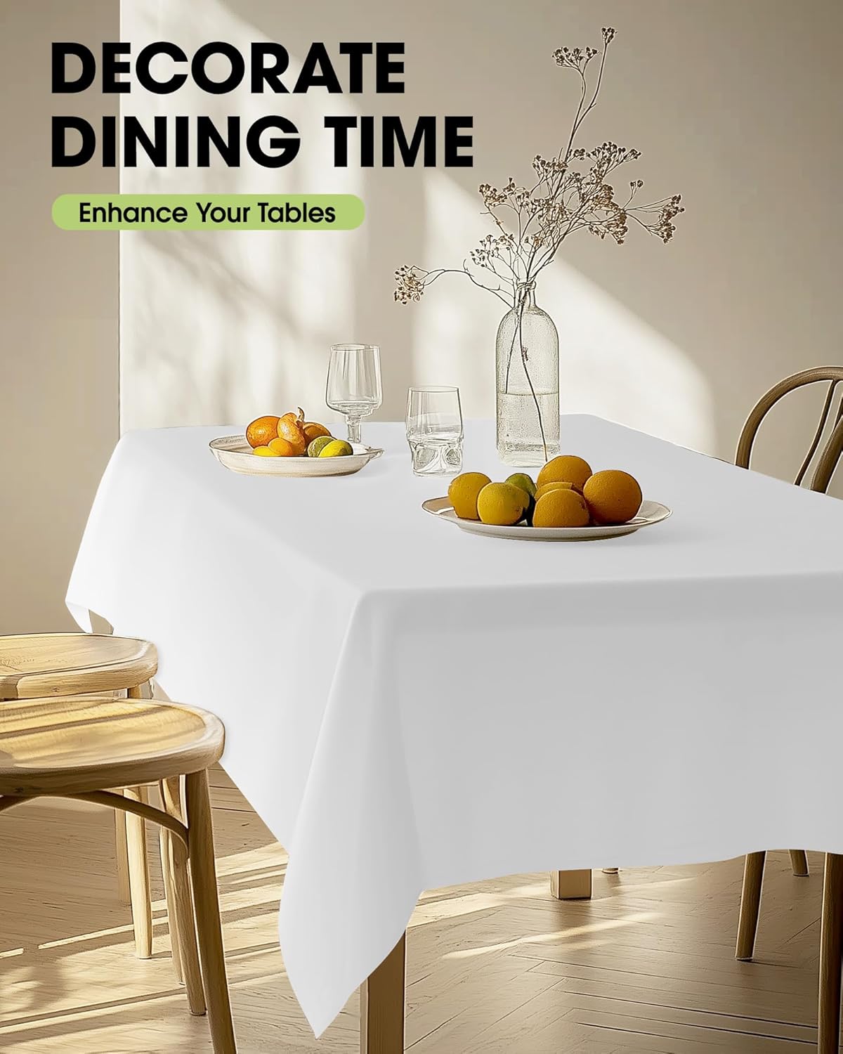Pureegg Rectangle Tablecloth - Durable 60" x 102" Polyester for Outdoor Parties & Weddings | 2 Pack, White