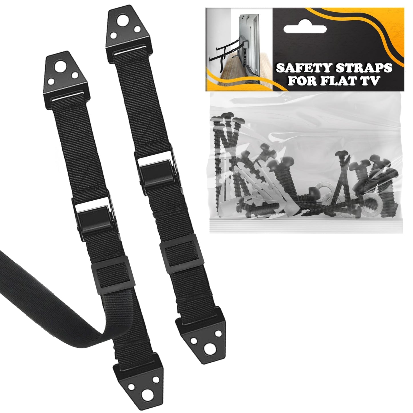 TV Straps Safety for Flat Screen - Anti-Tip TV Safety Straps for Furniture Anchoring, Easy to Setup and Hold-Up to 330 lbs, Adjustable 19"-39" Length Flexible Nylon, Wear-Resistant