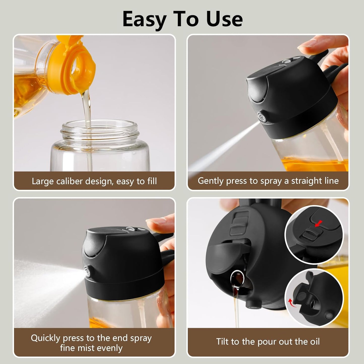 Sweet View Olive Oil Sprayer - 16oz Glass Dispenser for Cooking & BBQ | Kitchen Gadget (Black)