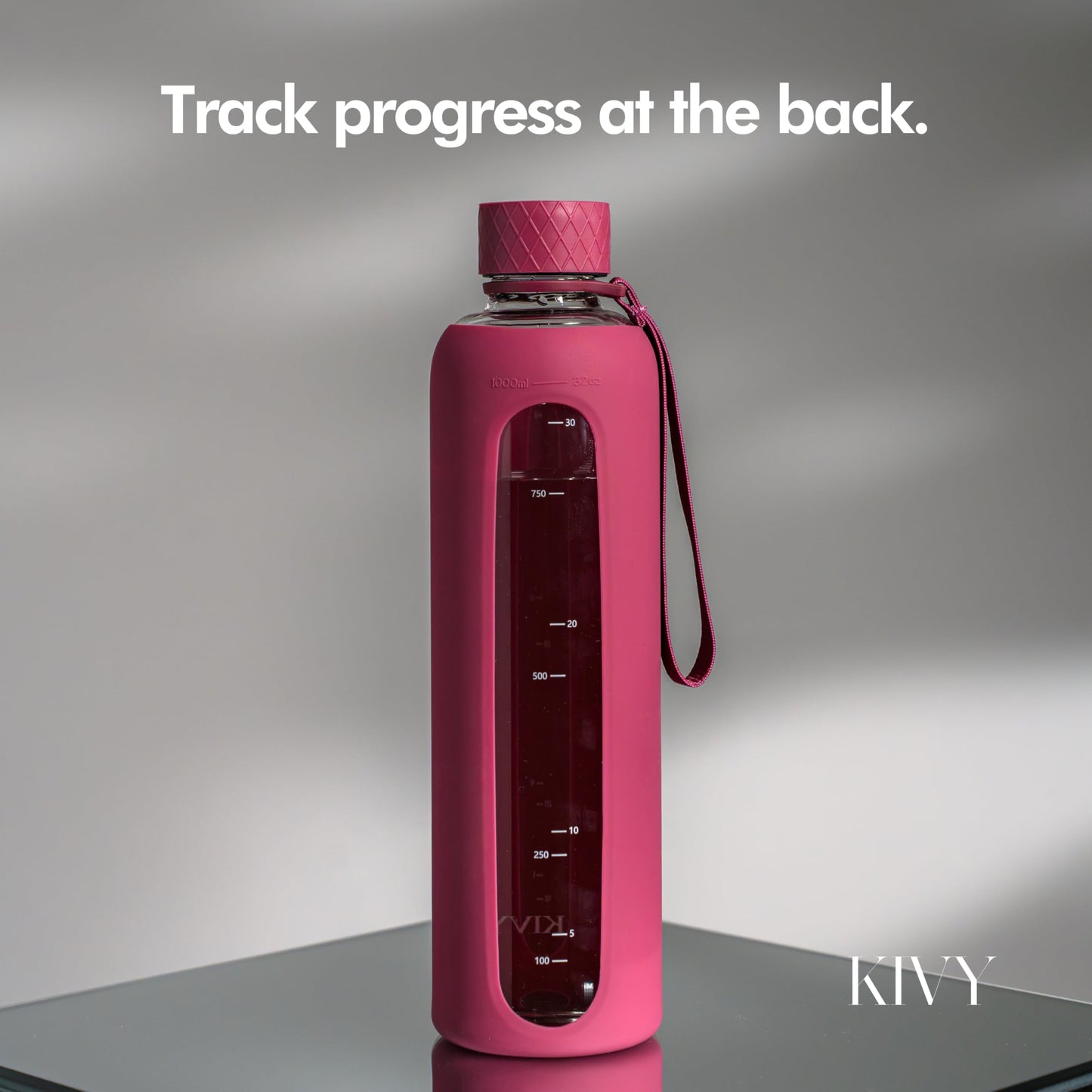 KIVY Glass Water Bottle with Silicone Sleeve 32 oz [WITH MEASUREMENT] - Borosilicate Glass Water Bottle Screw Top - Clear Bottles with Measurement Marking - Slim Waterbottle Aesthetic - Dark Green