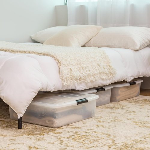 IRIS USA 33 Qt Under Bed Storage Organizer Bins - Durable Clear Containers with Secure Lids | 3 Pack