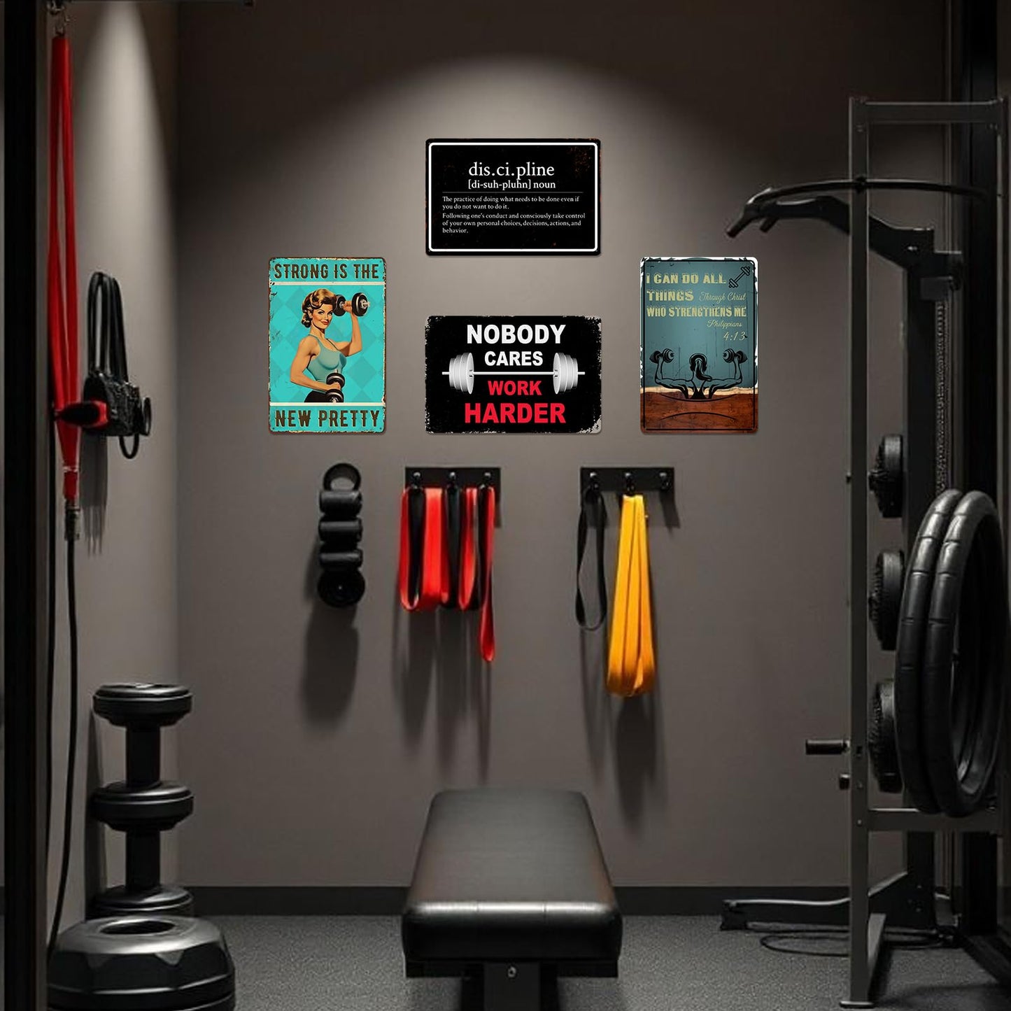 Discipline Poster Gym Sign Workout Posters for Home Gym Motivational Metal Wall Art Decor Funny Fitness Tin Signs Inspirational Posters for Garage Room Accessories 8x12 Inch