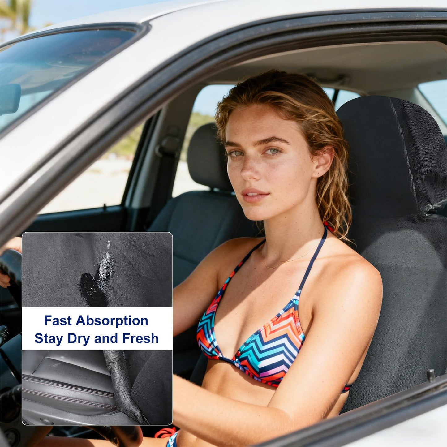 nomiou Waterproof Sweating Car Towel Seat Cover for Gym Workout, Running, Swimming, Beach and Hiking, Universal Fit Non-Slip Towel Bucket Seat Protector for Cars SUV Trucks (Black)