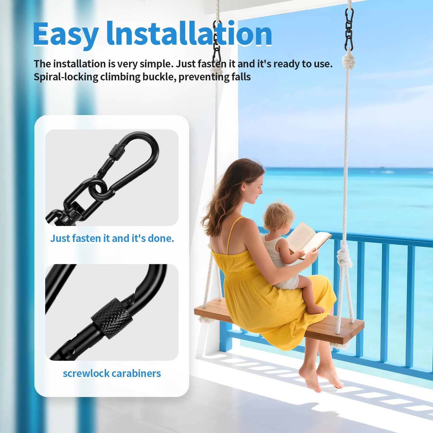 Aheucndg 1200 lb Capacity Heavy Duty Double Ended Eye Hook with Snap Hook, SUS304 Swivel Hooks 1Pack + Snap Hooks 2Pack, for Aerial Yoga, Hanging Hammock, Web Tree Swing, Swing Spinner M8