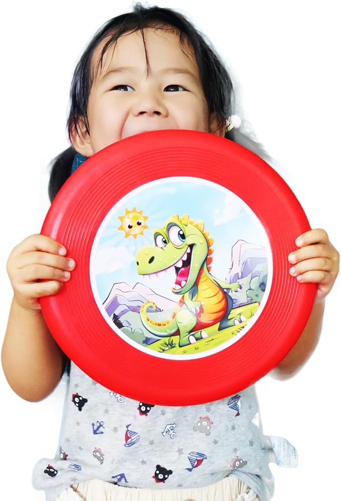 Boy Games Flying Disc 2 Pack 9.5" Soft TPR for Kids Cartoon Dinasour Outdoor Flyer Gift in Red Blue Color Backyard