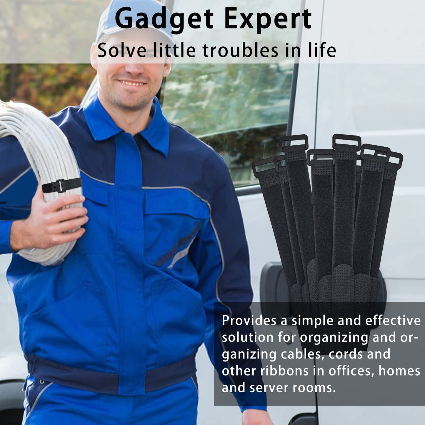 40pcs Reusable Cable Ties - 4 Sizes (6/8/10/12 Inch) - Hook and Loop Cinch Straps for Wire Management - Heavy Duty Cord Organizer & Wire Ties for Electronics, PC, Home & Office