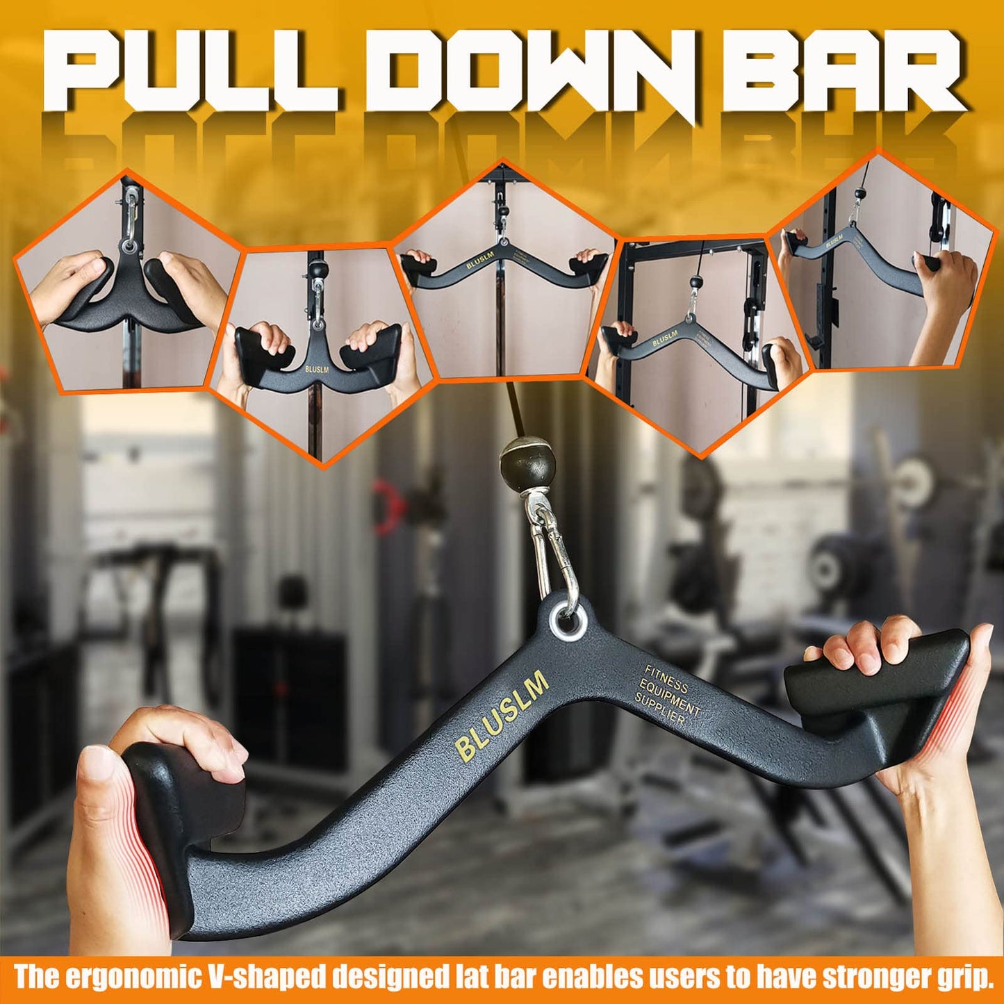 BLUSLM LAT Pull Down Bar for Cable Machine, LAT Pulldown Attachments T-bar V-bar Cable Attachment for Gym, Back Tricep Strength Training Handle