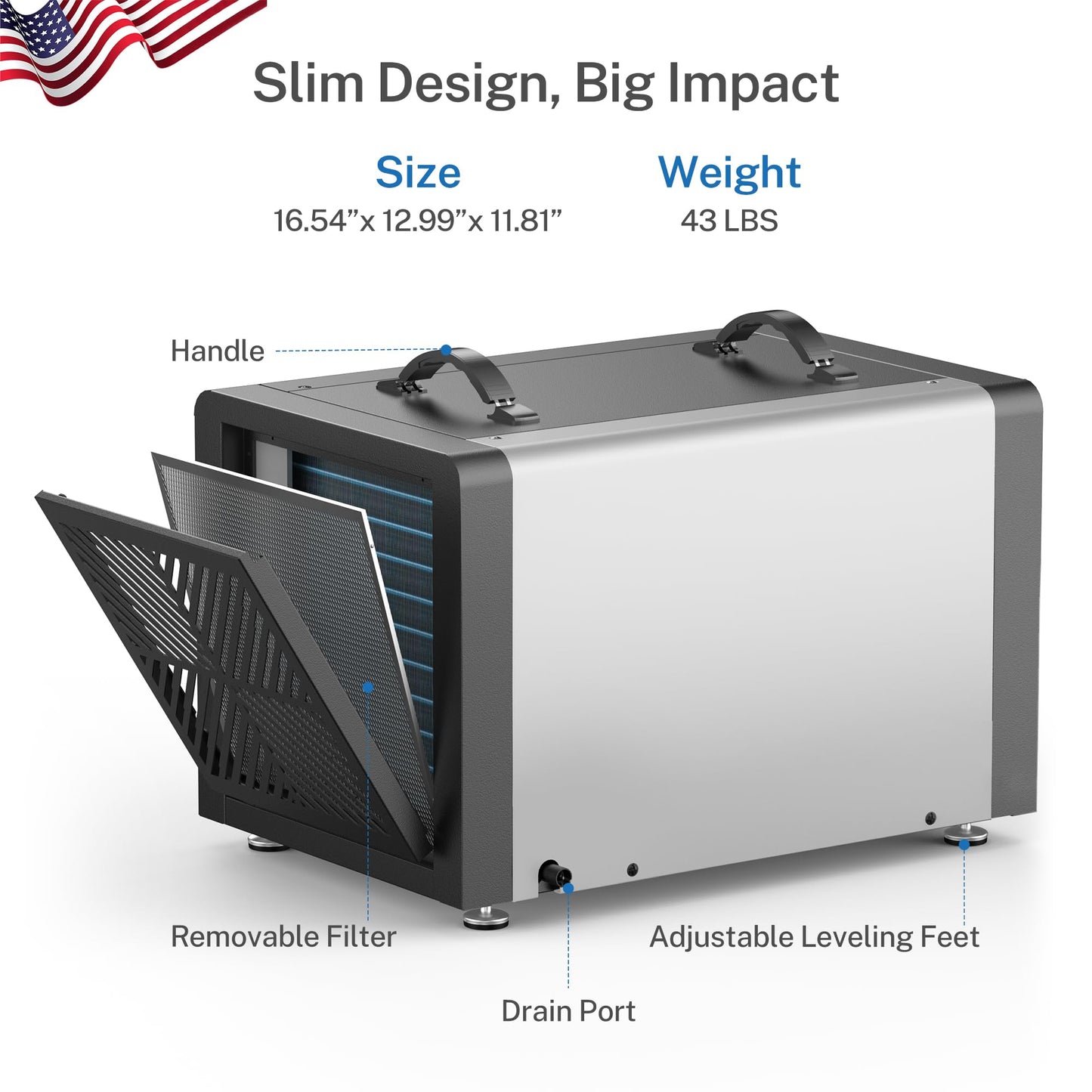 Yaufey 70 Pints Energy Star Commercial Dehumidifier with Drain Hose for 5000 Sq. Ft. Crawl Space, Basement, Industrial, 10-90% RH Humidity Control, 24/7 Continuous Drainage,TUV Certified,5-Yr Coverage