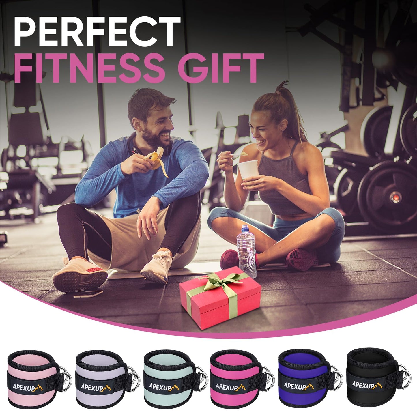 APEXUP Ankle Strap for Cable Machine, Ankle Resistance Bands, Cable Kick Back Straps for Gym, Glute Workouts, Leg Extensions, Adjustable Straps with Neoprene Padding (Pair, Rose Red)