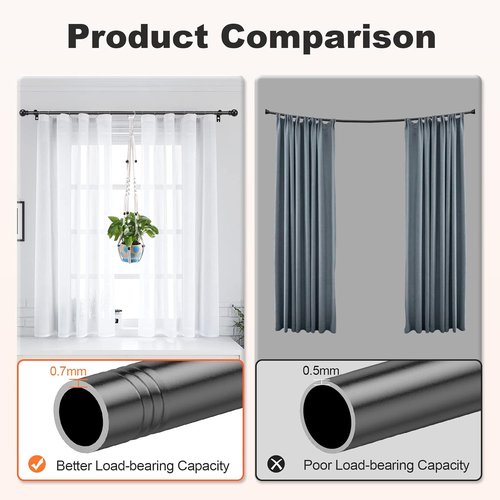 Black Curtain Rods by [Brand Name] - Adjustable 36"-48" Decorative Drapery Rod for Bedroom, Living Room & Kitchen