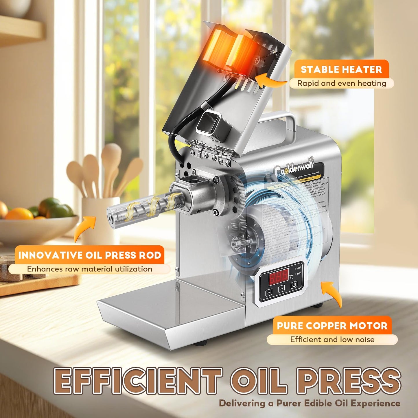 CGOLDENWALL Oil Press Machine,Automatic Oil Making,1000W Oil Extractor for Cold & Hot Pressing,Oil Maker with Intelligent Temperature Controller(32-572°F),Seeds Nuts Oil Expeller,CE(110V, US Plug)
