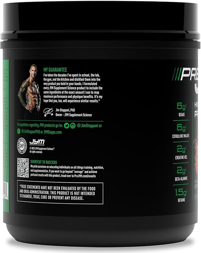 JYM Supplement Science Pre JYM Pineapple Strawberry Pre Workout Powder for Men & Women, BCAAs, Nootropics, Creatine HCI, Citrulline, Beta-Alanine, Betaine, Taurine, Huperzine, 30 Servings