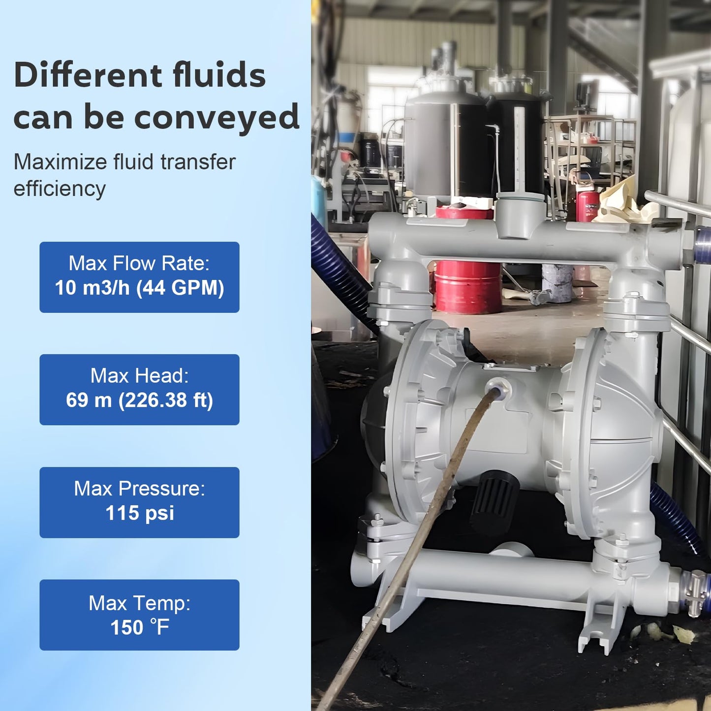 Air-Operated Double Diaphragm Pump For Environmental Protection Drainage Construction Petroleum Chemical Pharmaceutical Electric Power (Black, 1/2 Inch Outlet)
