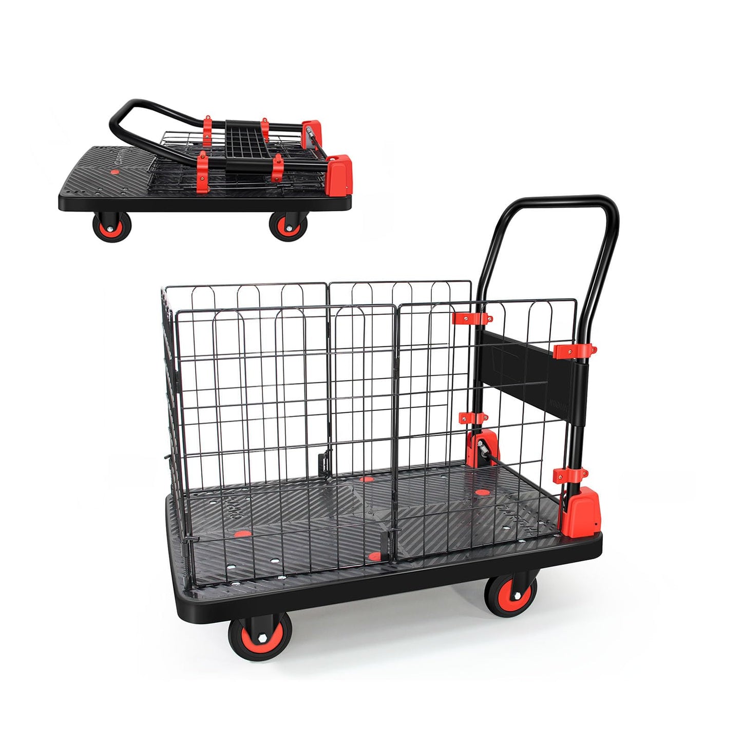 Uholan Heavy Duty Hand Truck with Cage, Removable Cage Dolly, Wheels, Load 660lbs, Multipurpose Grocery Cart, Shopping & Moving Storage